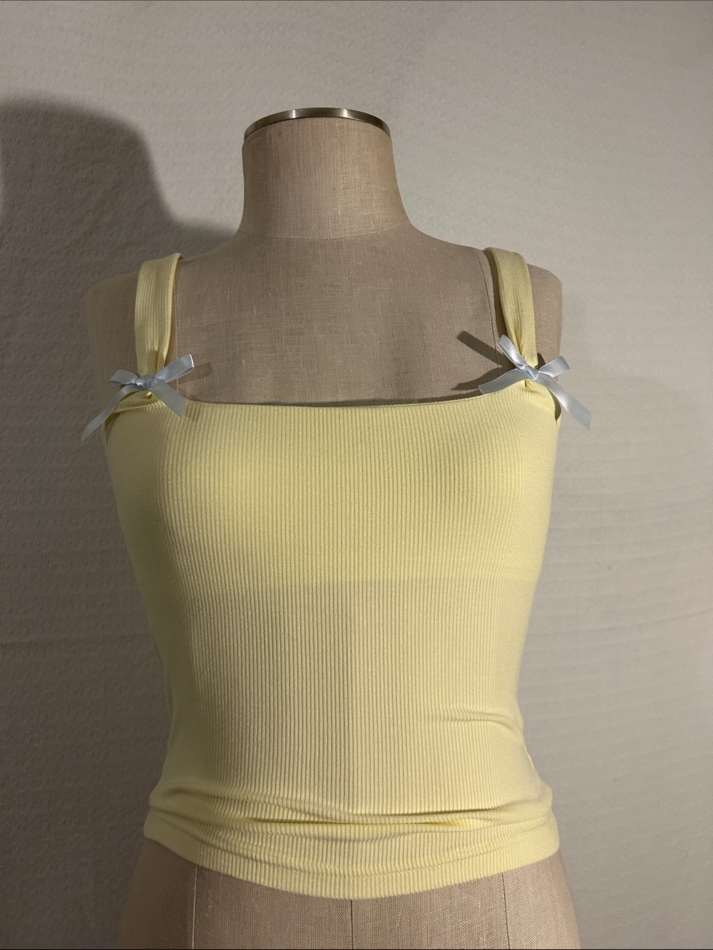 Women’s Edikted Size Small Yellow Ribbed Tank Top with Bow Straps